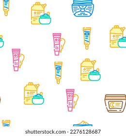 cream cosmetic skin care vector seamless pattern thin line illustration