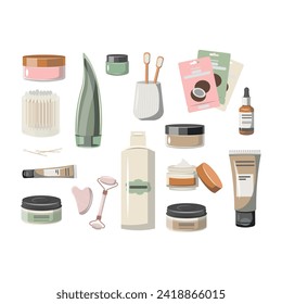 Cream cosmetic tubes, bathroom items, vector set. Hygienic moisturizing lotion, toothpaste and shampoo tube containers. Medical gel packaging template