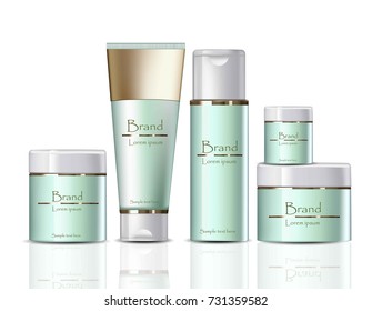 Cream Cosmetics realistic mock up set collection. Soft extract products Vector. Hydration cream with logo. Perfect for advertising, flyer, banner, poster. 3d illustration
