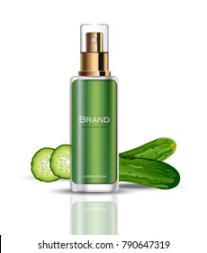 Cream Cosmetics realistic mock up. Vitamins cucumber extract products Vector. Hydration cream with logo. Perfect for advertising, flyer, banner, poster. 3d illustrations