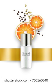 Cream Cosmetics realistic mock up Vector. Hydration cream with orange extract. Perfect for advertising, flyer, banner, poster. 3d illustration