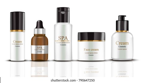 Cream Cosmetics set collection realistic mock up Vector. Hydration cream with logos. Perfect for advertising, flyer, banner, poster. 3d illustrations