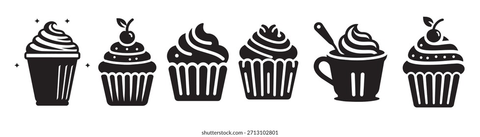 cream cupcake or ice cream silhouette bundle isolated on