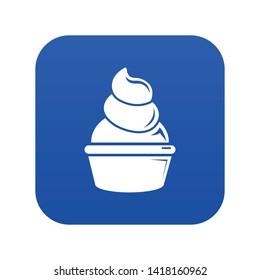 Cream cupcake icon blue vector isolated on white background