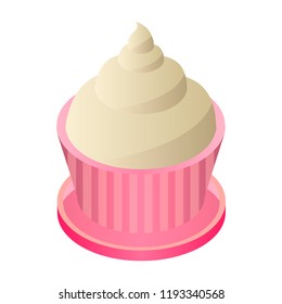 Cream cupcake icon. Isometric of cream cupcake vector icon for web design isolated on white background