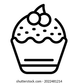 Vector de contorno de icono de cupcakes de crema. La cereza del café. Muffin de postre