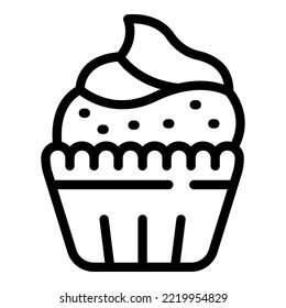 Vector de contorno de icono de cupcakes de crema. Dulce líquido. Fruto de cacao