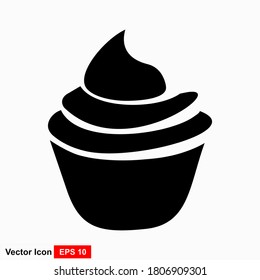 Cream cupcake icon, vector illustration, black sign on isolated background