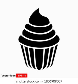 Cream cupcake icon, vector illustration, black sign on isolated background