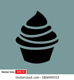 Cream cupcake icon, vector illustration, black sign on isolated background