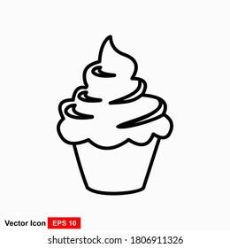 cream cupcake vector line icon, sign, illustration on background, editable strokes