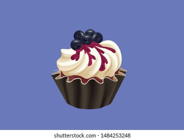 Cream cupcakes with jam and blueberries