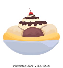 Vector de dibujos animados de iconos de postre crema. Partida de banana. Sabrosa comida