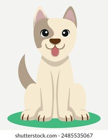 Cream dog illustration, cute dog drawing, sitting dog showing tongue