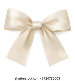 Arco del regalo de la tela de la crema con las colas largas de la cinta aisladas en la decoración elegante blanca para las invitaciones de la boda que envuelven del día de fiesta
