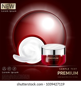 Cream  Facial mask placed on a beautiful red background, light cream white can be separated.