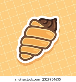 Cream fillet cornet bread sticker. Japanese cornet roll bread hand-drawn vector illustration. Usable for merchandise prints, labels, or advertisements.