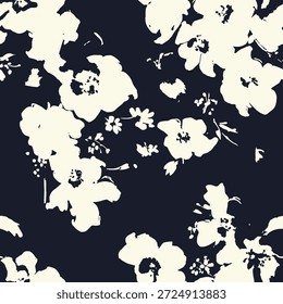 Cream floral pattern with bold contrast on deep navy blue