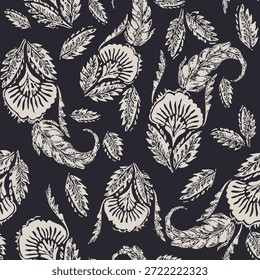 Patrón de Vector floral crema sobre fondo textil transparente azul marino oscuro