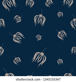cream Floral Vector pattern.Scattered on a dark blue background.Moody flowers with dark navy blue background.Perfect for wallpaper,fabric,packaging,interior textiles,Gift wrap