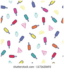 İce cream and fruits seamless pattern.Summer elements. Vector illustration design for fashion fabrics, textile graphics, prints, wallpapers and other uses.