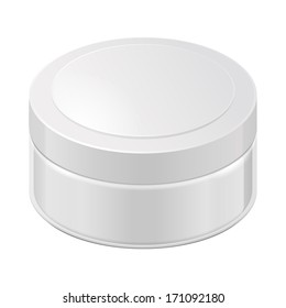 Cream, Gel Or Powder, Light Gray, White, Glass Jar Can Cap Bottle. Blank On White Background Isolated. Ready For Your Design. Product Packing Vector EPS10