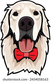 Cream Golden Retriever Wearing A Red Bowtie