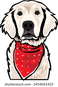 Cream Golden Retriever Wearing A Red Bandana