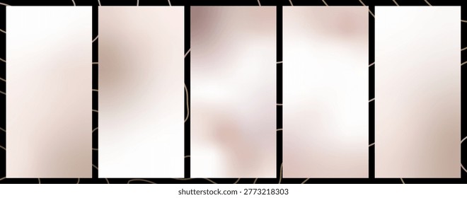 Cream gradation bg. Set of pastel pearl gradient backgrounds. Luxury nude texture for vertical backdrop in taupe and soft brown colors. Satin silk gradation for wedding patterns, vector