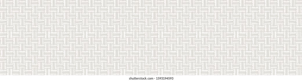 Cream Gray Vector French Linen Texture Banner Background. Old Ecru Flax Fibre Seamless Border Pattern. Woven Ribbon Geo Criss Cross Line Weave Fabric. Neutral Ecru Burlap Cloth Ribbon Trim Edge EPS10 