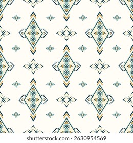 Cream and green geometric ethnic seamless pattern, cute design. Aztec pattern. Bohemian style. Navajo style. Ideas for wallpaper, tiles, pottery, cushion covers, and textiles.