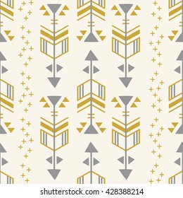 Cream, Grey & Gold Geometric Aarow Seamless Repeat Wallpaper Tile