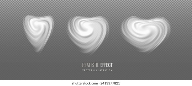 Cream Heart is view top on transparent background. Texture of whirlpool of milk is decorative element. Vector illustration