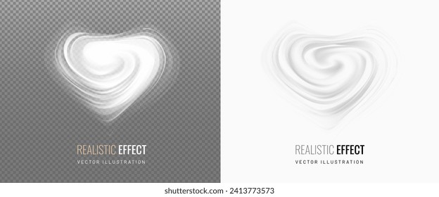 Cream Heart is view top. Texture of whirlpool of mousse and meringue is decorative element. Vector illustration