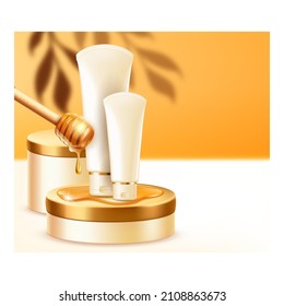 cream honey cosmetics skincare background Organic collagen. cream Essence banner. realistic vector illustration