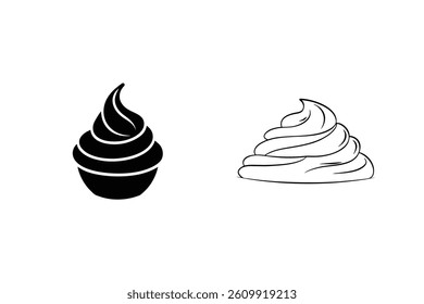 Cream Or Ice Cream Swirl Vector Illustration In Black And White Style