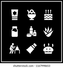 cream icon. 9 cream vector set. birthday cake, ice cream, skin and cosmetic icons for web and design about cream theme