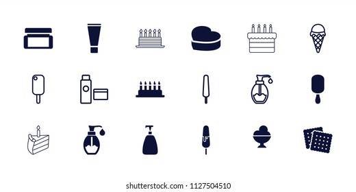 Cream icon. collection of 18 cream filled and outline icons such as cookies, soap, cake, heart cake. editable cream icons for web and mobile.