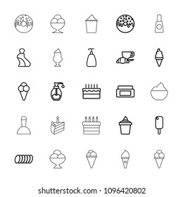 Cream icon. collection of 25 cream outline icons such as soap, donut, coffee and croissant, cake, cookie, spa bag, milkshake. editable cream icons for web and mobile.