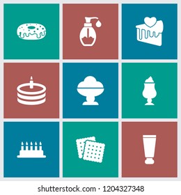 Cream icon. collection of 9 cream filled icons such as cookies, cake, donut, soap, milkshake. editable cream icons for web and mobile.