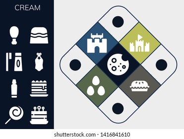 cream icon set. 13 filled cream icons.  Simple modern icons about  - Cookie, Lollipop, Cake, Toothpaste, Tiramisu, Toothbrush, Swimsuit, Fried chicken, Candy, Sand castle, Candies