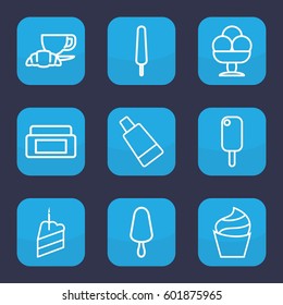 cream icon. Set of 9 outline cream icons such as coffee and croissant