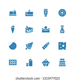 cream icon set. Collection of 16 filled cream icons included Cake, Cupcake, Milk, Eyeshadow, Cheese, Toothpaste, Ice cream, Cookie, Sauce, Concave, Cake slice, Doughnut,
