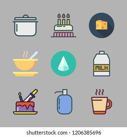cream icon set. vector set about milk, cake, birthday cake and soup icons set.