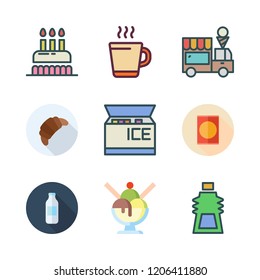 cream icon set. vector set about hot drink, birthday cake, gel and ice cream icons set.