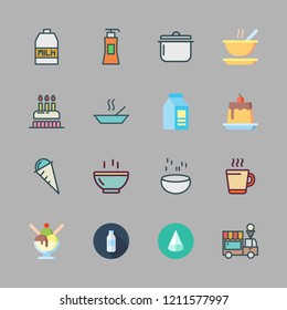 cream icon set. vector set about ice cream, milk, pudding and cone icons set.