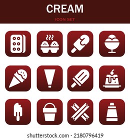 cream icon set. Vector  illustrations related with Biscuit, Cupcake and Popsicle