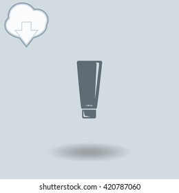 Cream icon with shadow. Cloud of download with arrow.