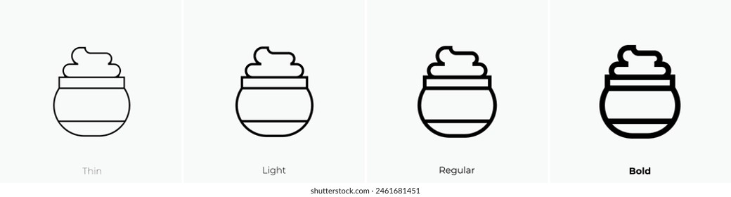 Creme-Symbol. Dünnes, leichtes Regular- und Bold-Design isoliert auf weißem Hintergrund