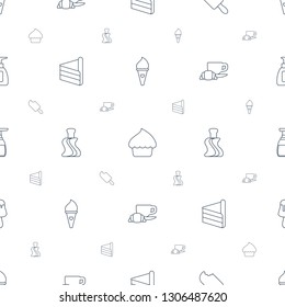 cream icons pattern seamless white background. Included editable line ice cream, pie, cake, cream tube, coffee and croissant, soap, ice on stick icons. icons for web and mobile.